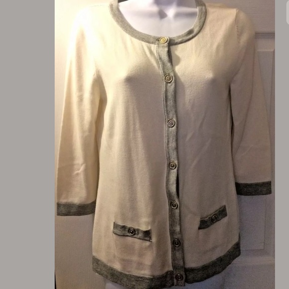 BANANA REPUBLIC Cardigan Sweater Ivory Gray Workwear Classic Layering knit Top - Picture 10 of 10